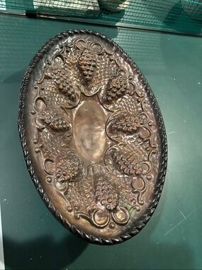 Elegant VTG copper color Repousse Grapes pedestal bowl